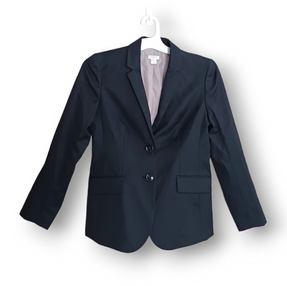 J. Crew Suit Wool blend sleek Size 4 Petite Black Blazer - Picture 1 of 8